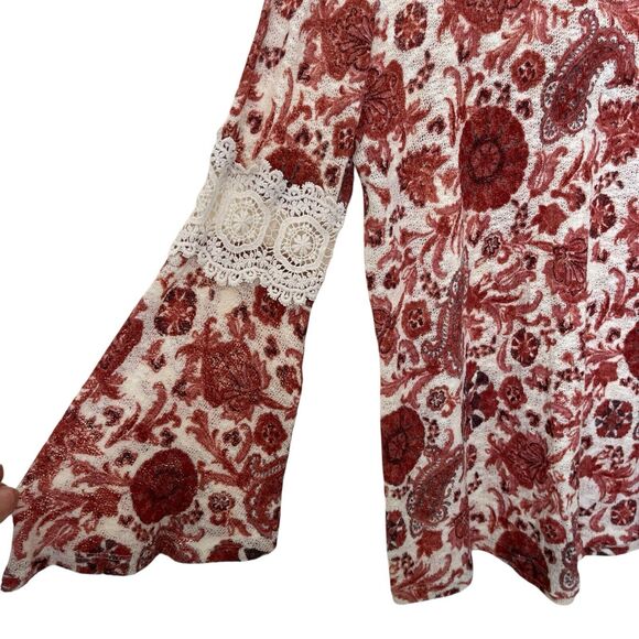 Style & Co | Auburn Rust Peasant Top Floral Flare Sleeve Crochet Petite Medium - Picture 5 of 7